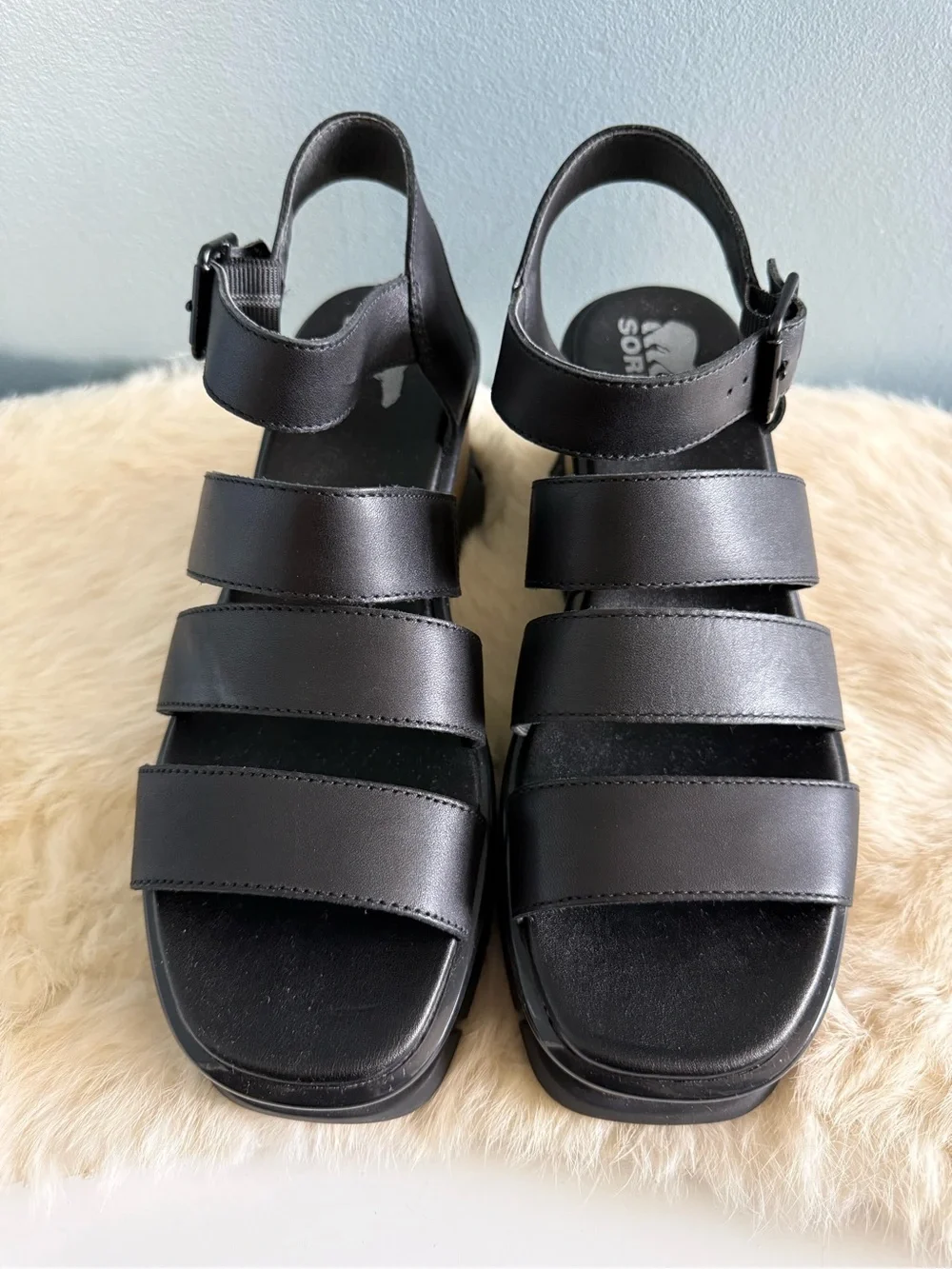 Sorel Women’s Joanie III Ankle Strap Leather Faux Wood Sandals